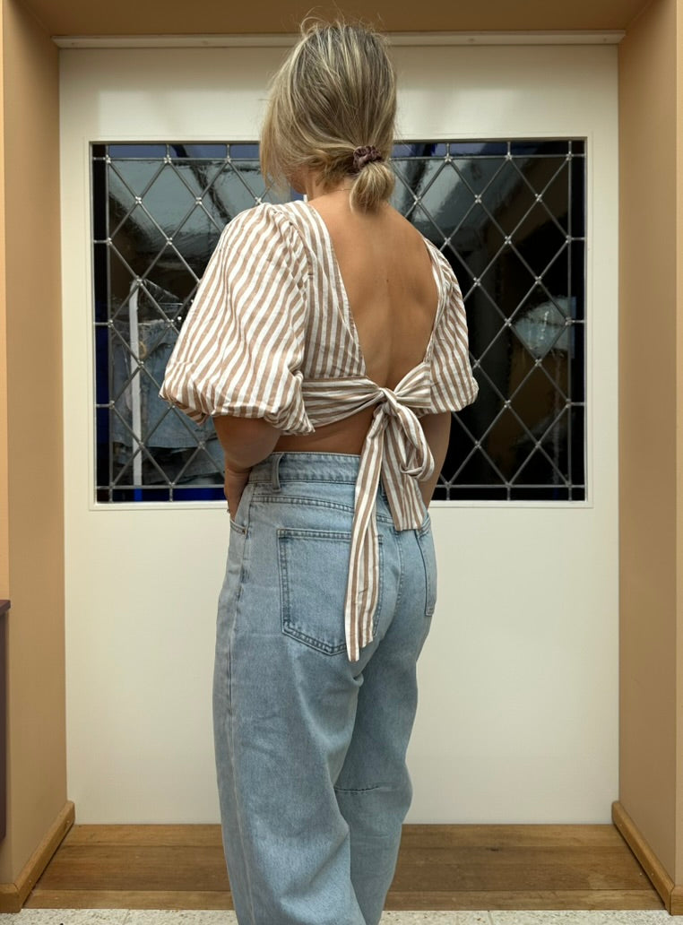 Febe - strepen crop top beige
