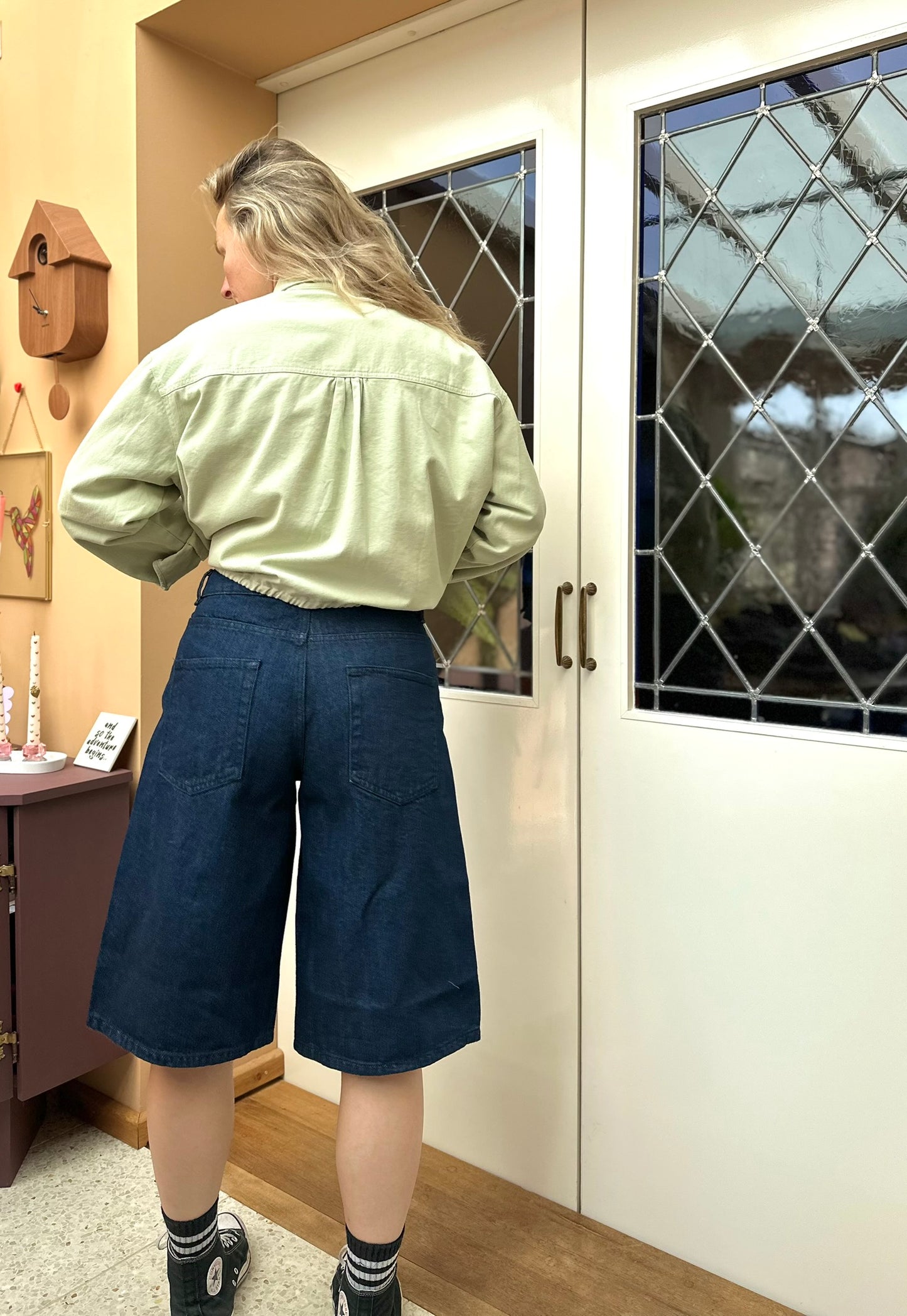 Ofira - lange denim short donker