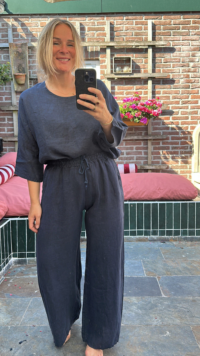 Grid - linnen set blauw