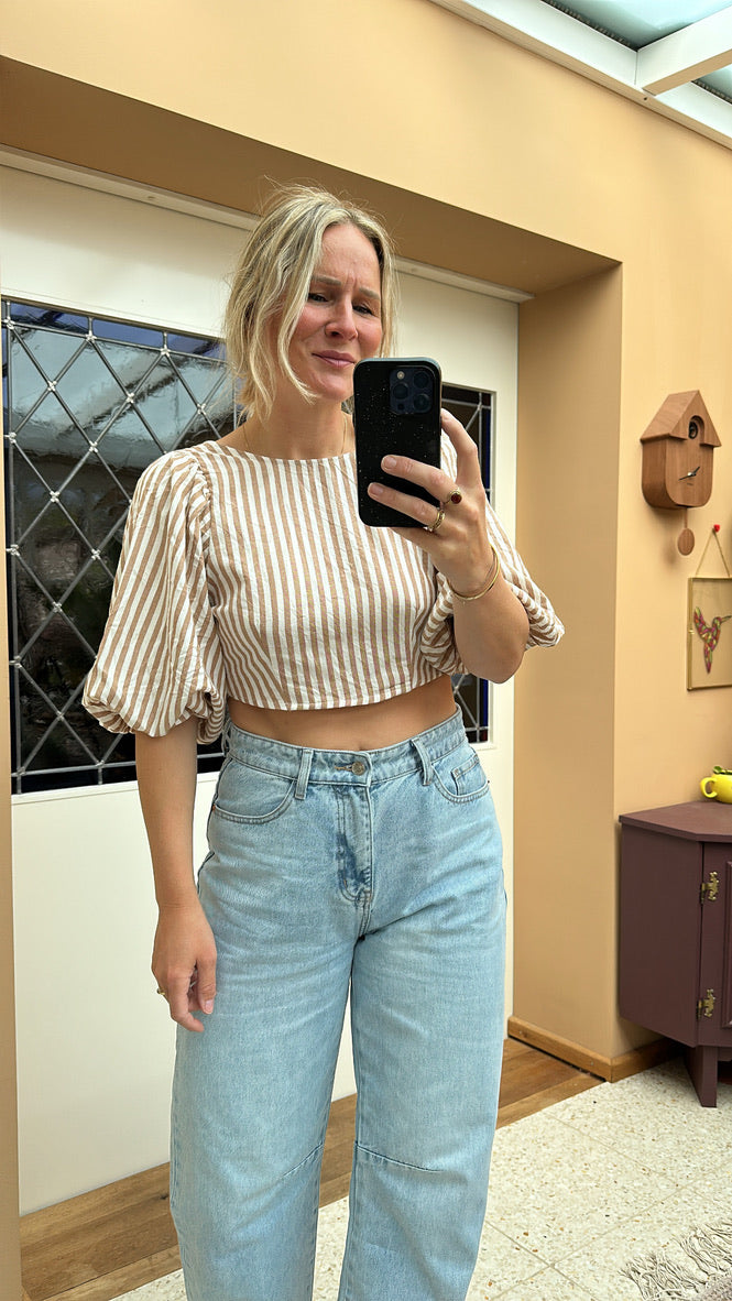Febe - strepen crop top beige