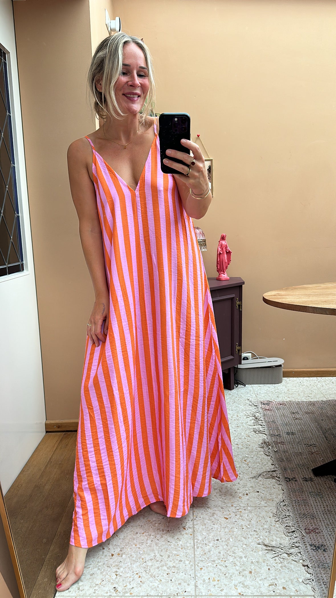 Helin - roze/oranje streep jurk
