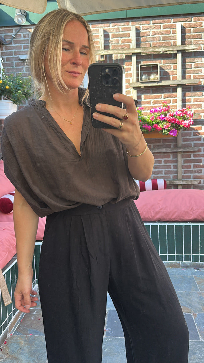 Giselle - zwarte bandplooi broek
