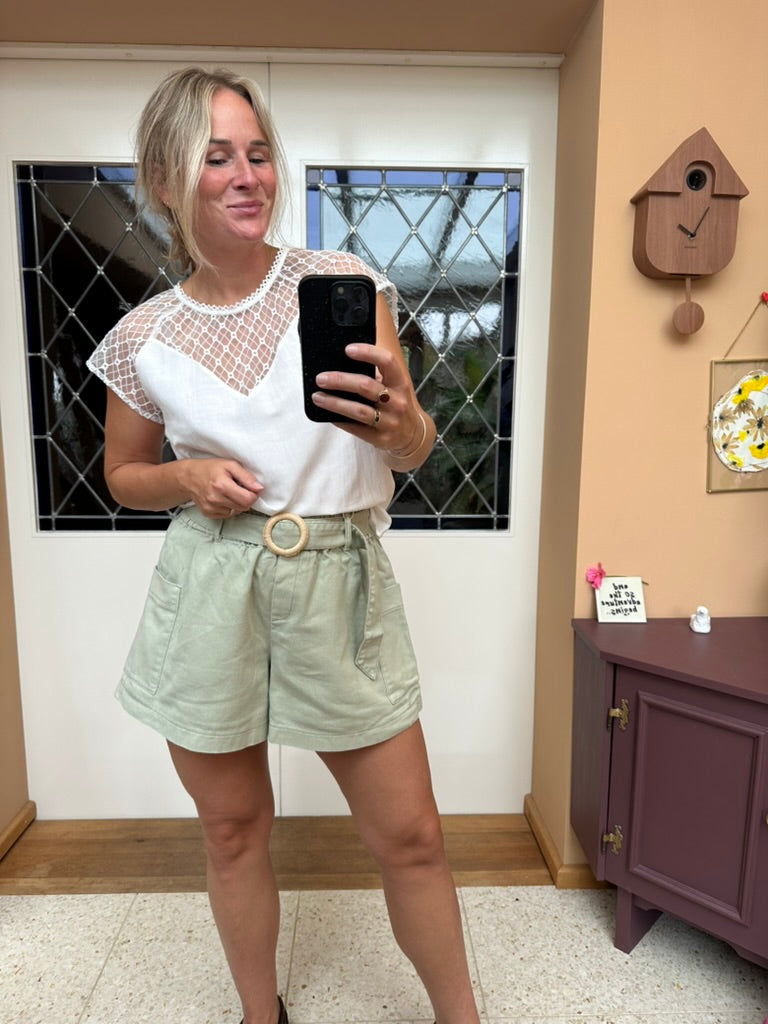 Soline - mint groene denim short met riem