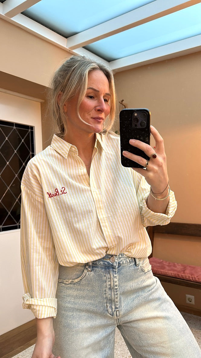 Barth - licht geel gestreepte blouse tekst