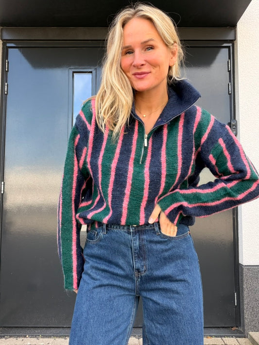 Lucy - Strepen trui met rits