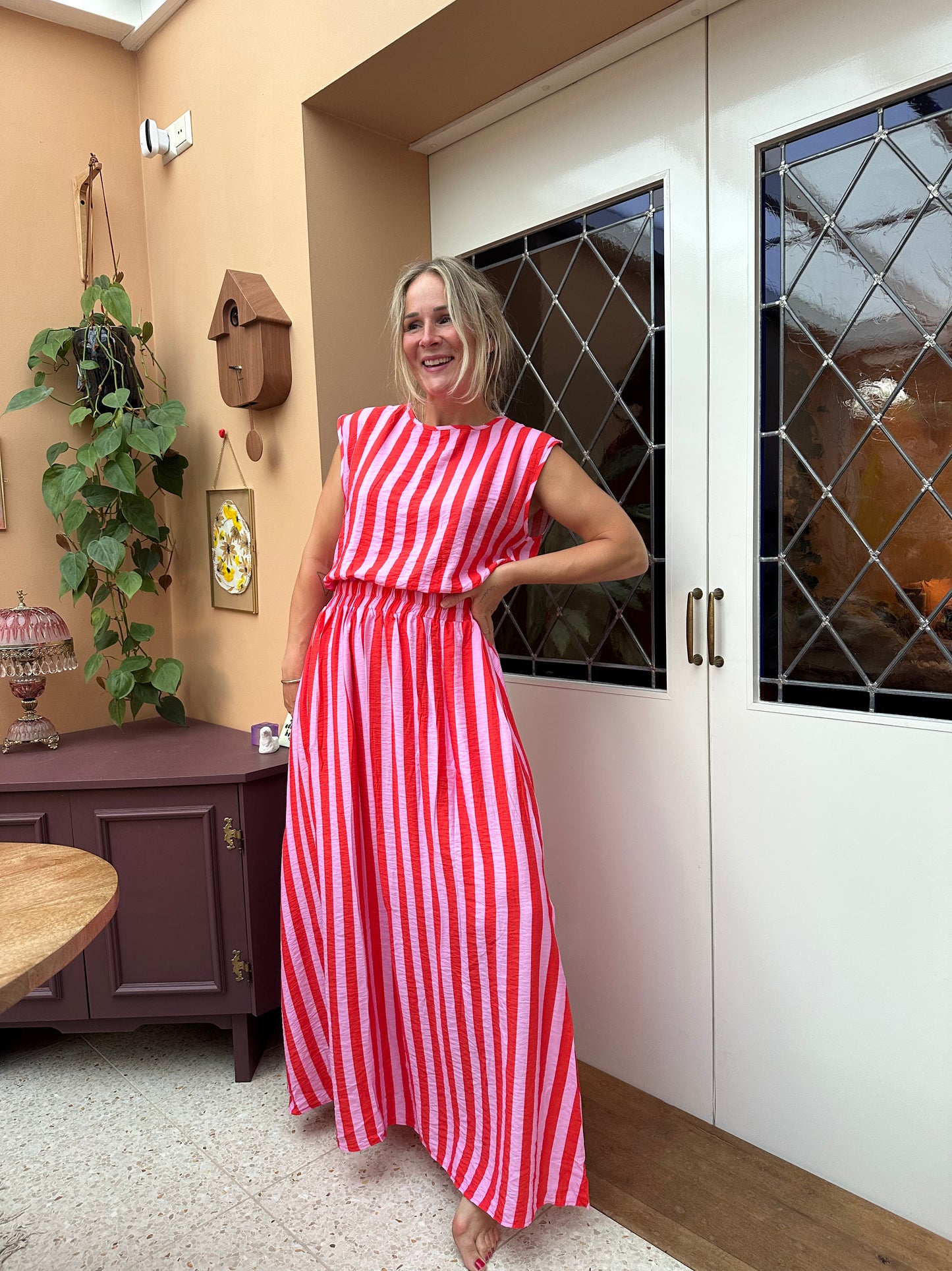 Heidi - roze/rood gestreepte rok met top