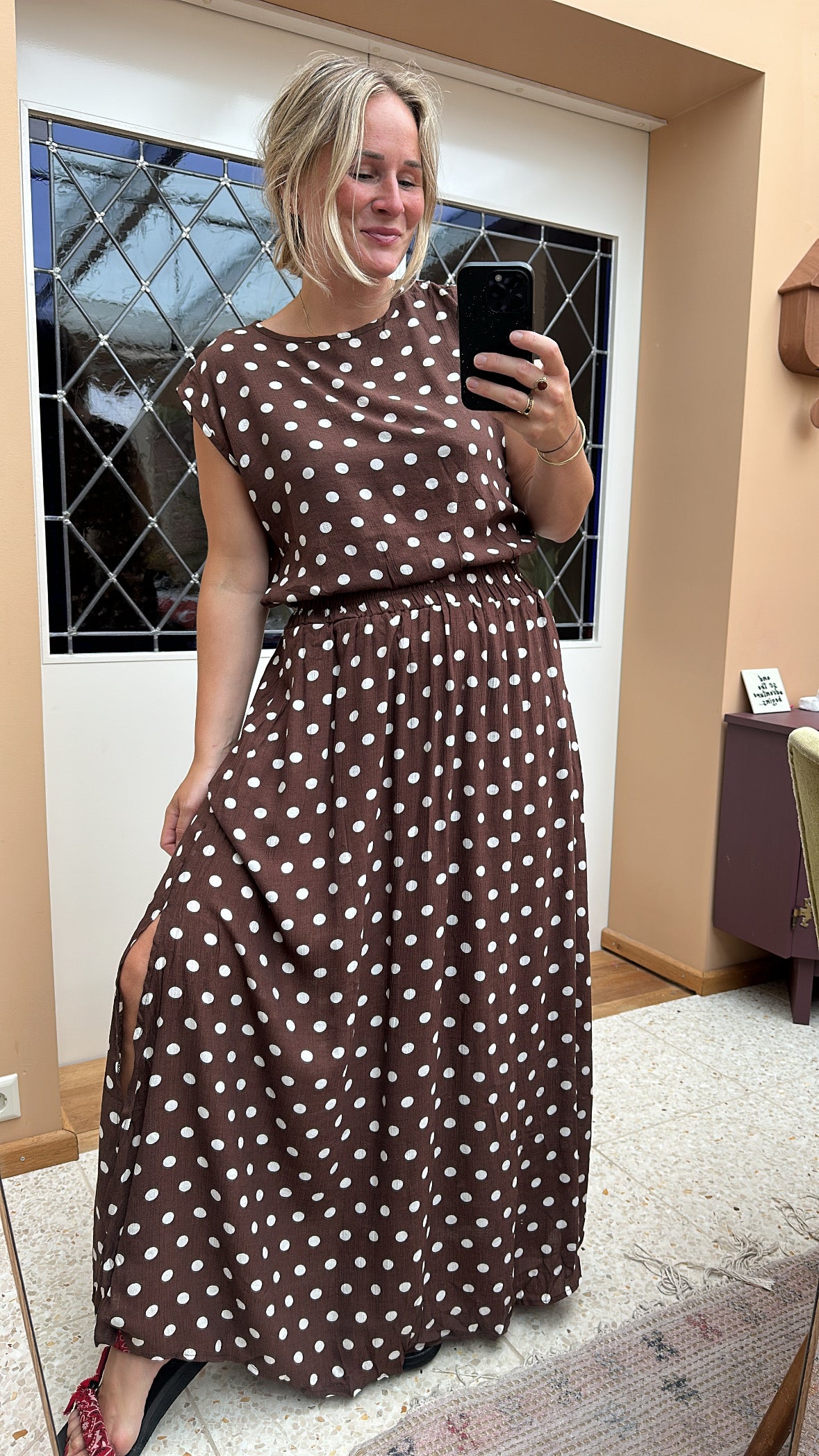 Fab - top en rok combinatie bruin met stip