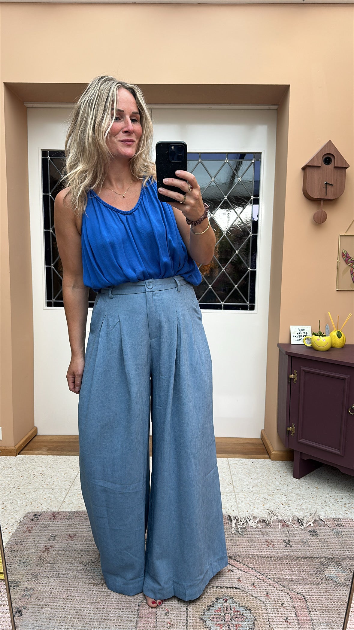 Dewi - bandplooi pantalon blauw