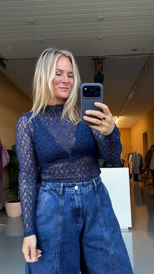 Kitty - kanten top blauw