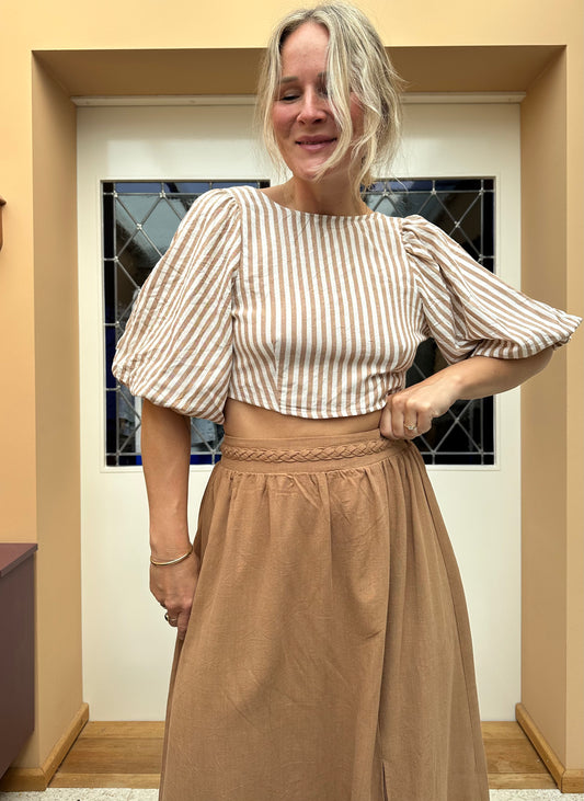 Febe - strepen crop top beige