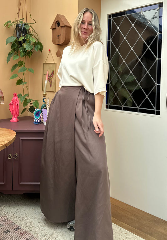 Donna - glanzende broek / rok taupe