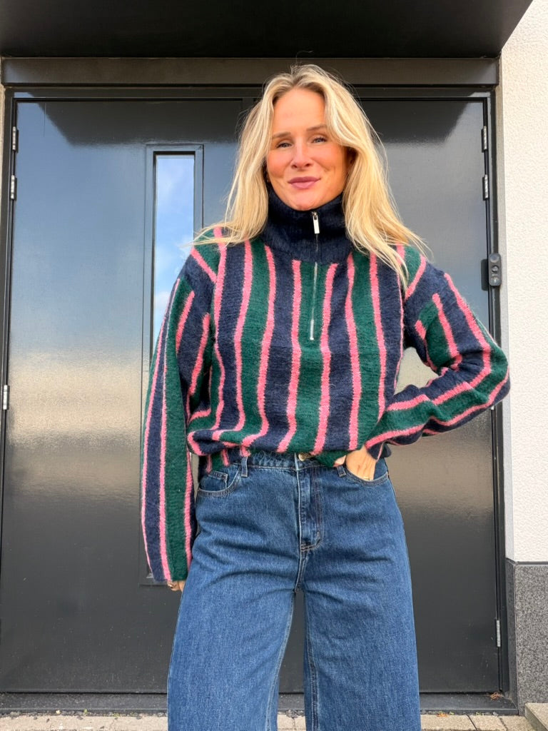 Lucy - Strepen trui met rits