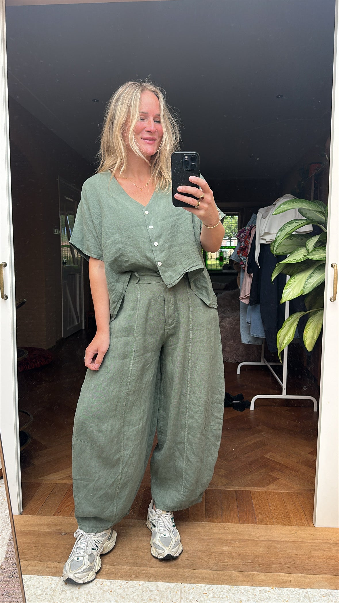 Ebby - linnen ballon broek groen