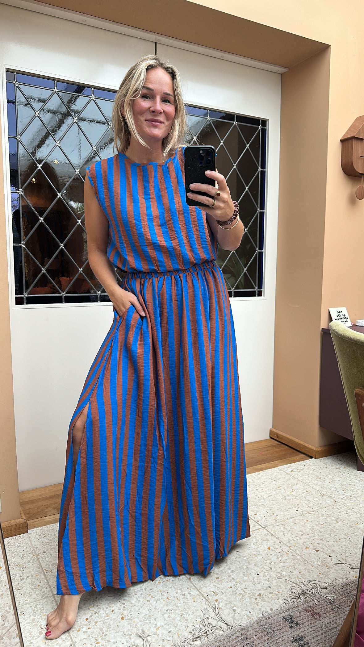 Heidi - blauw/bruin gestreepte rok met top