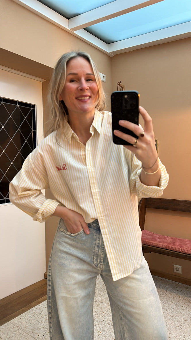 Barth - licht geel gestreepte blouse tekst