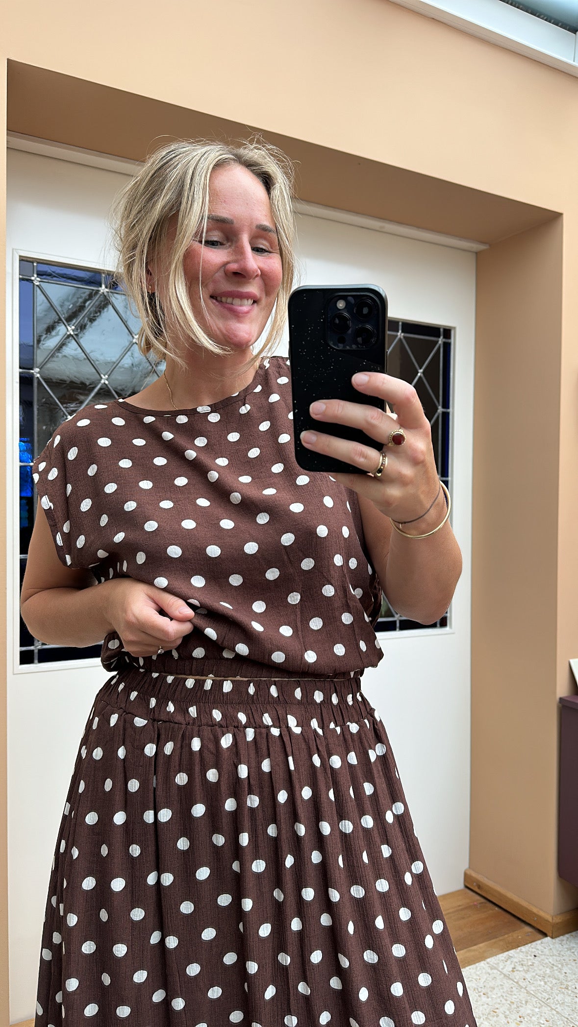 Fab - top en rok combinatie bruin met stip