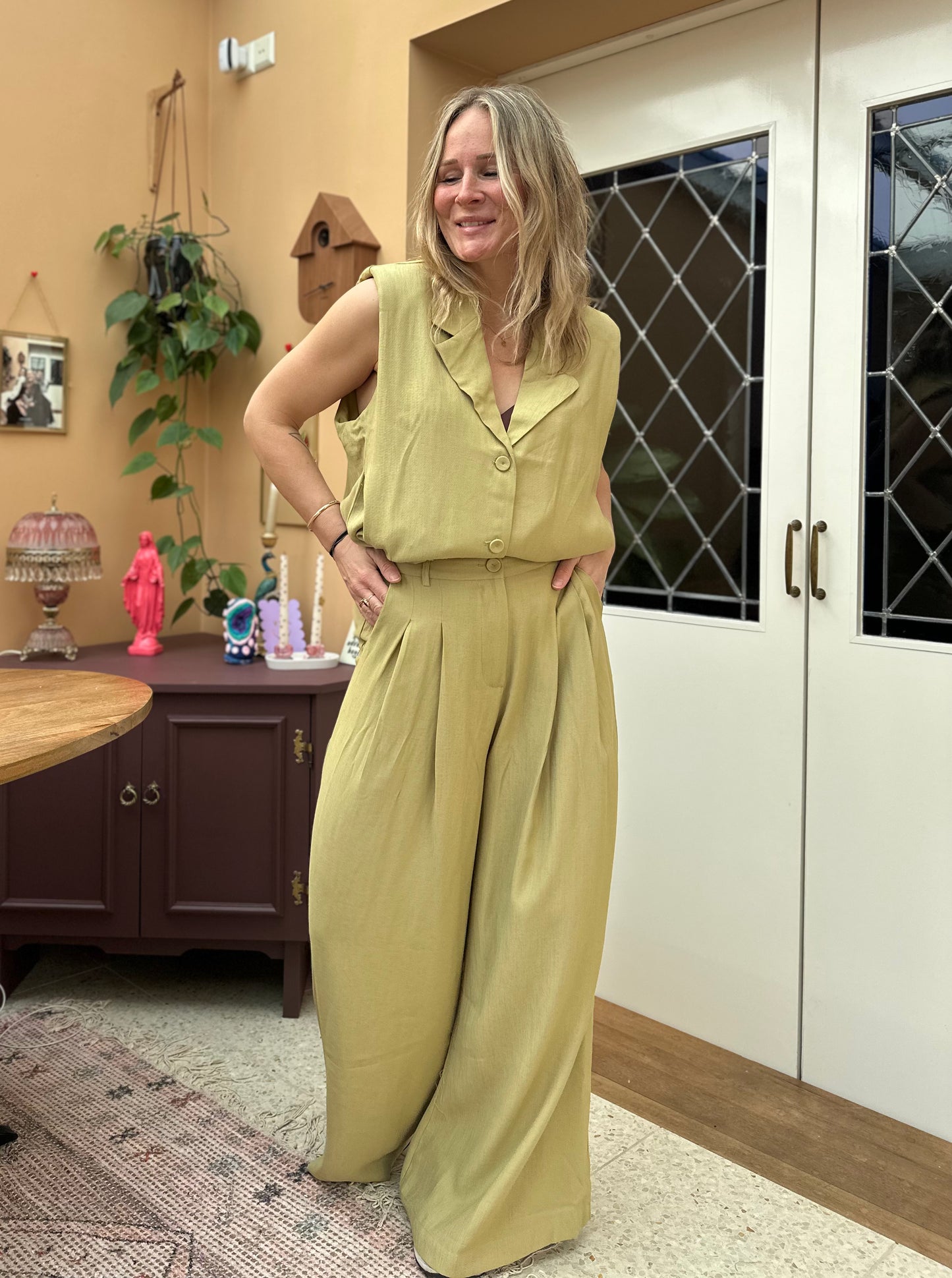 Dewi - bandplooi pantalon groen