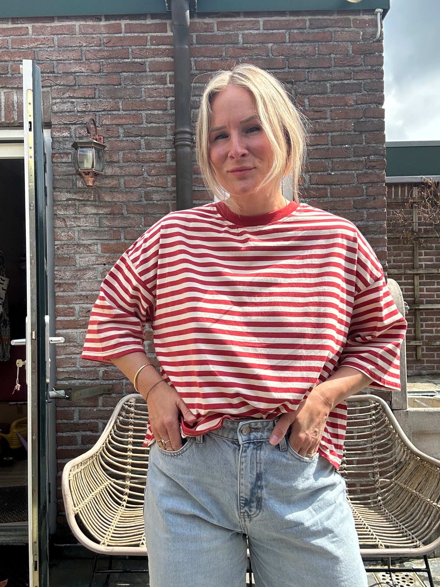 Fie - Strepen shirtje strik achter rood