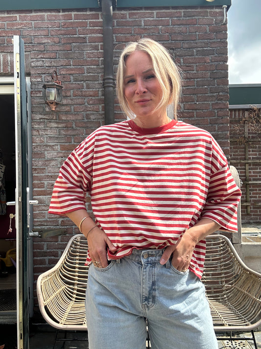 Fie - Strepen shirtje strik achter rood