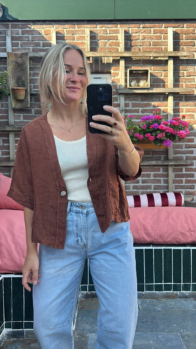 Gael - linnen blouse/jasje bruin