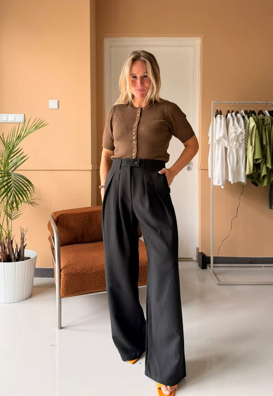 Garwin - zwarte bandplooi pantalon
