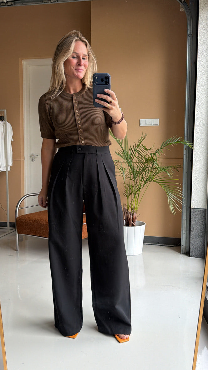Garwin - zwarte bandplooi pantalon