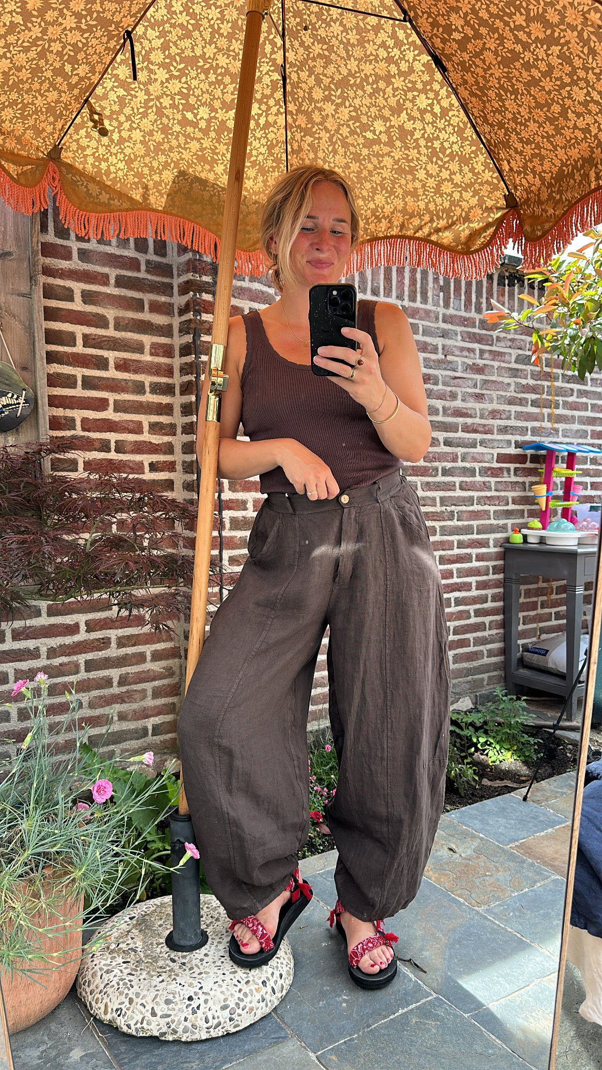 Ebby - linnen ballon broek bruin