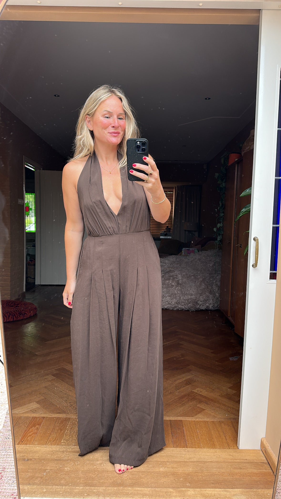 Flavia - taupe jumpsuit halter