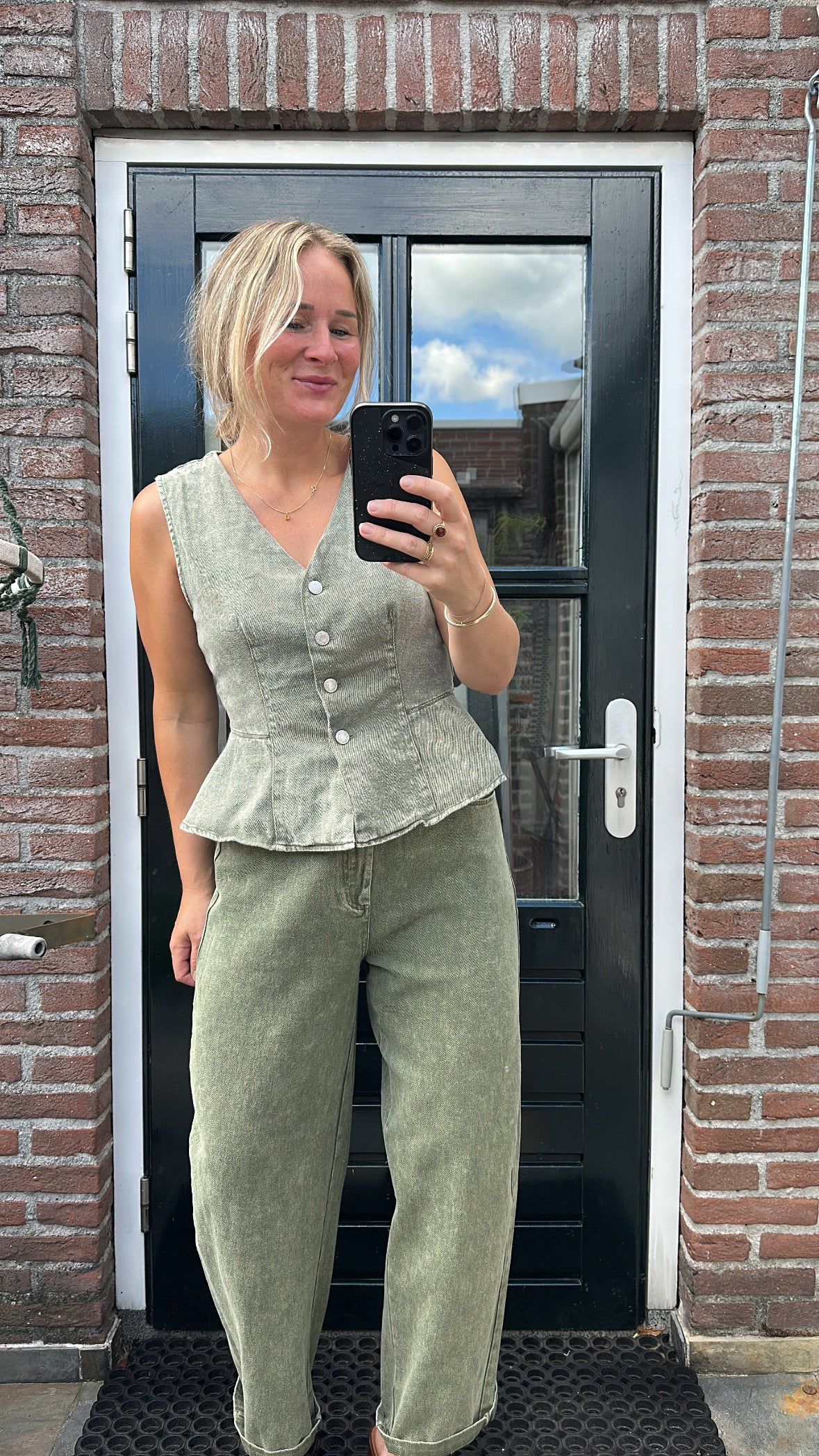 Fara - groen denim gilet
