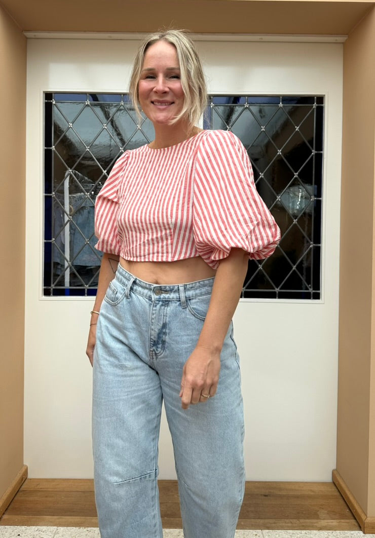 Febe - strepen crop top rood