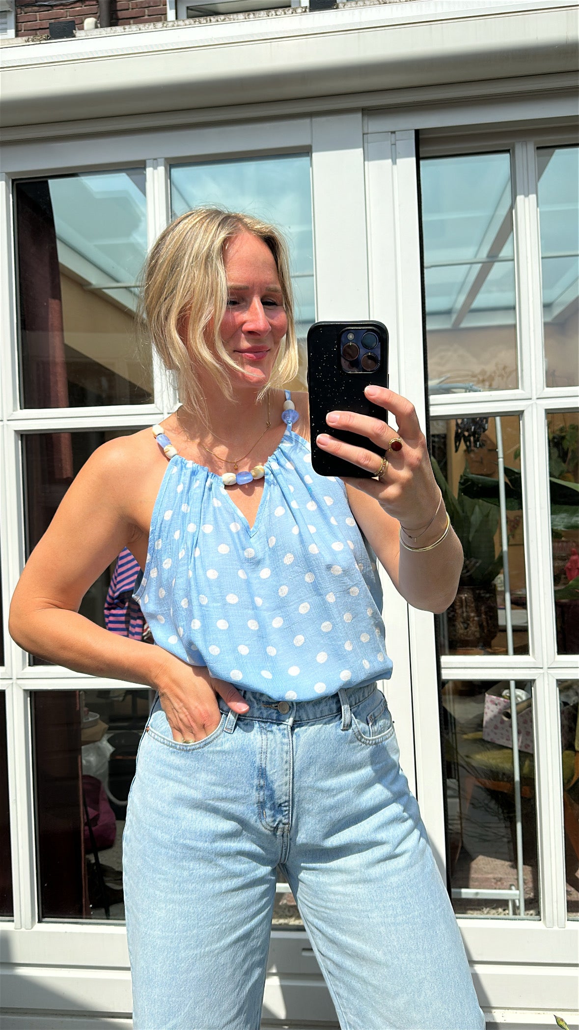 Elin - Licht blauwe stippen top kralen