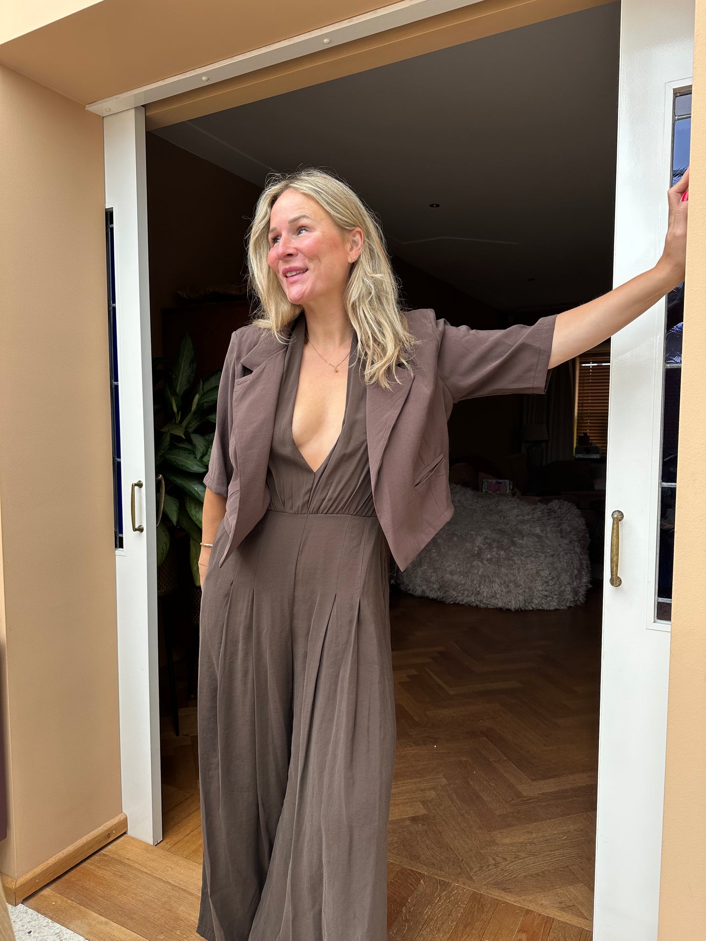 Feia - taupe blazer korte mouw