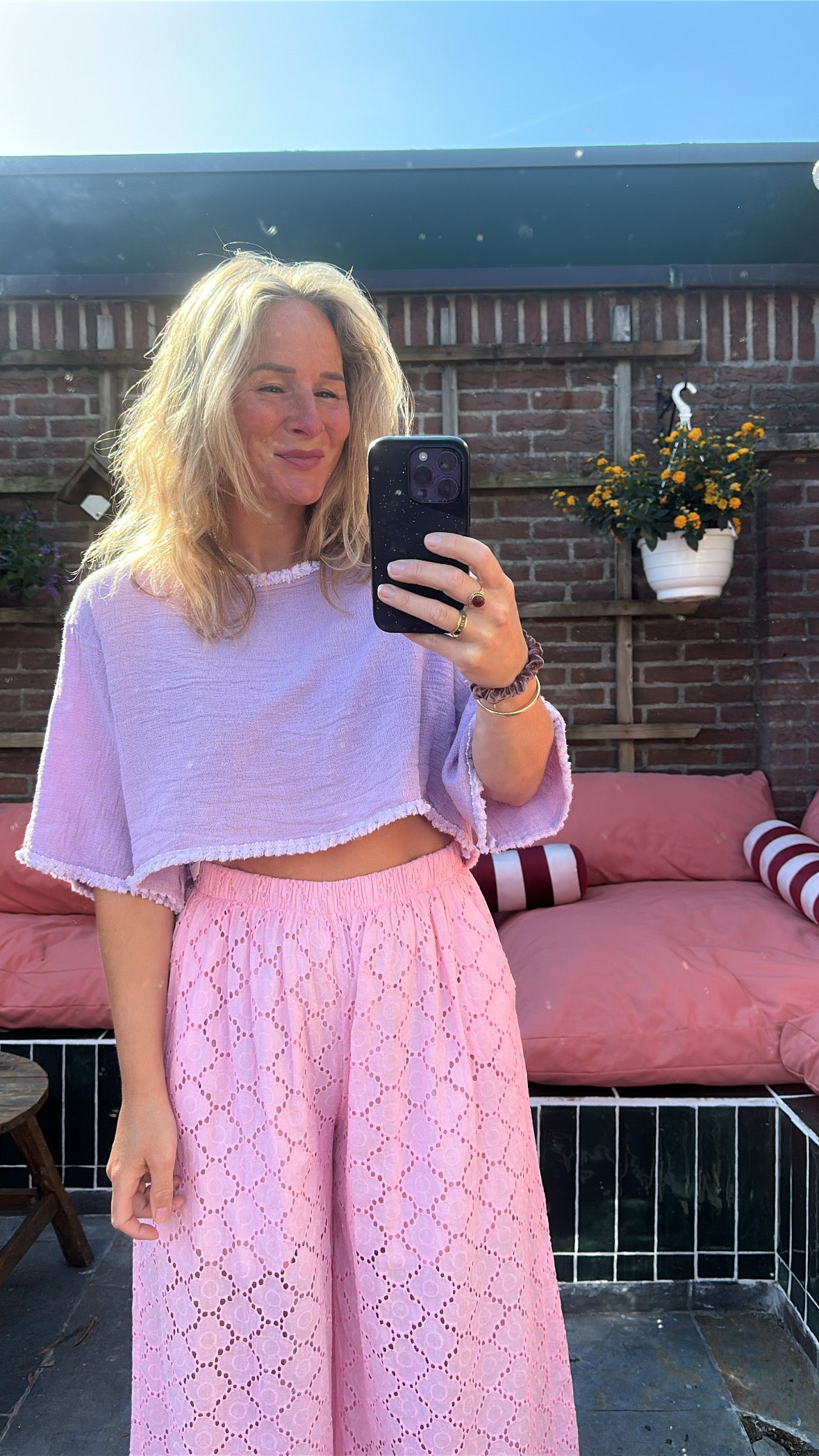Fajah - roze bloemen broek
