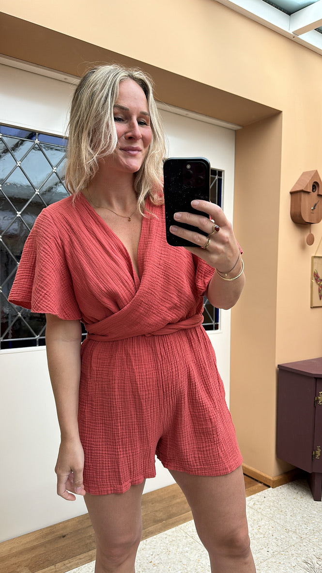 Fas - overslag playsuitje zalm