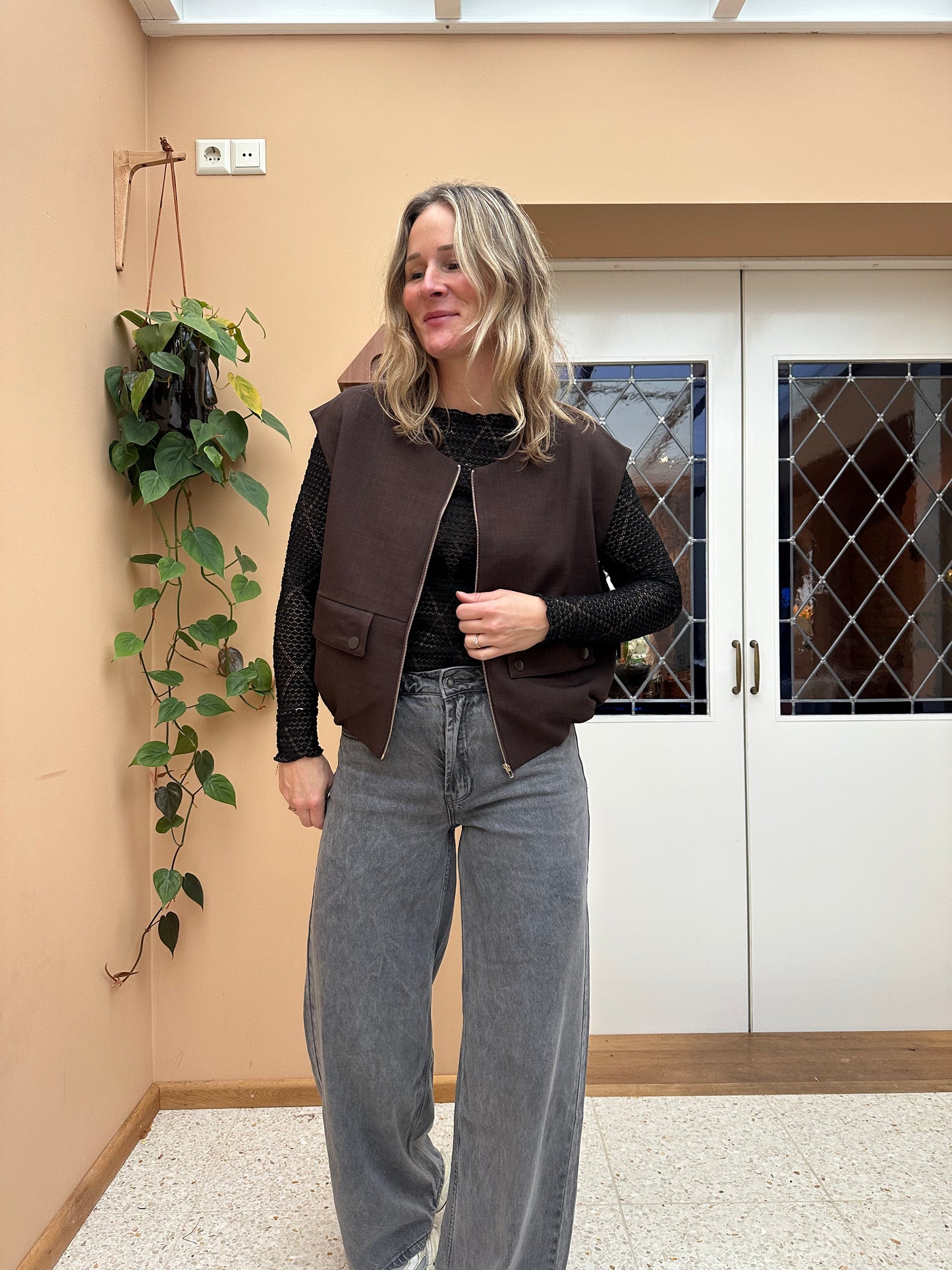 Garwin - bruin gilet oversized