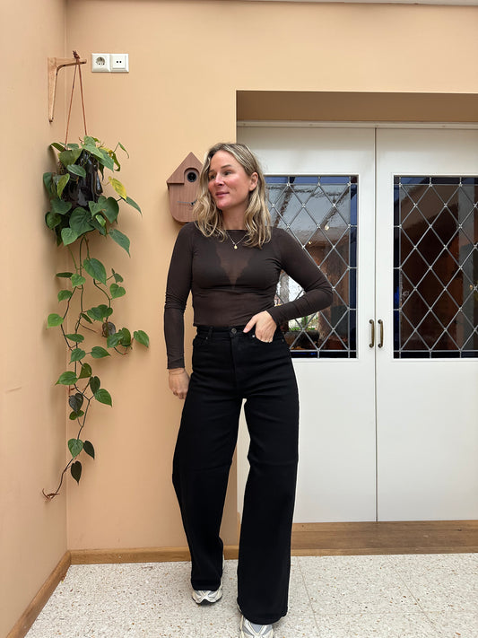 Owi - zwarte jeans wide leg met stretch