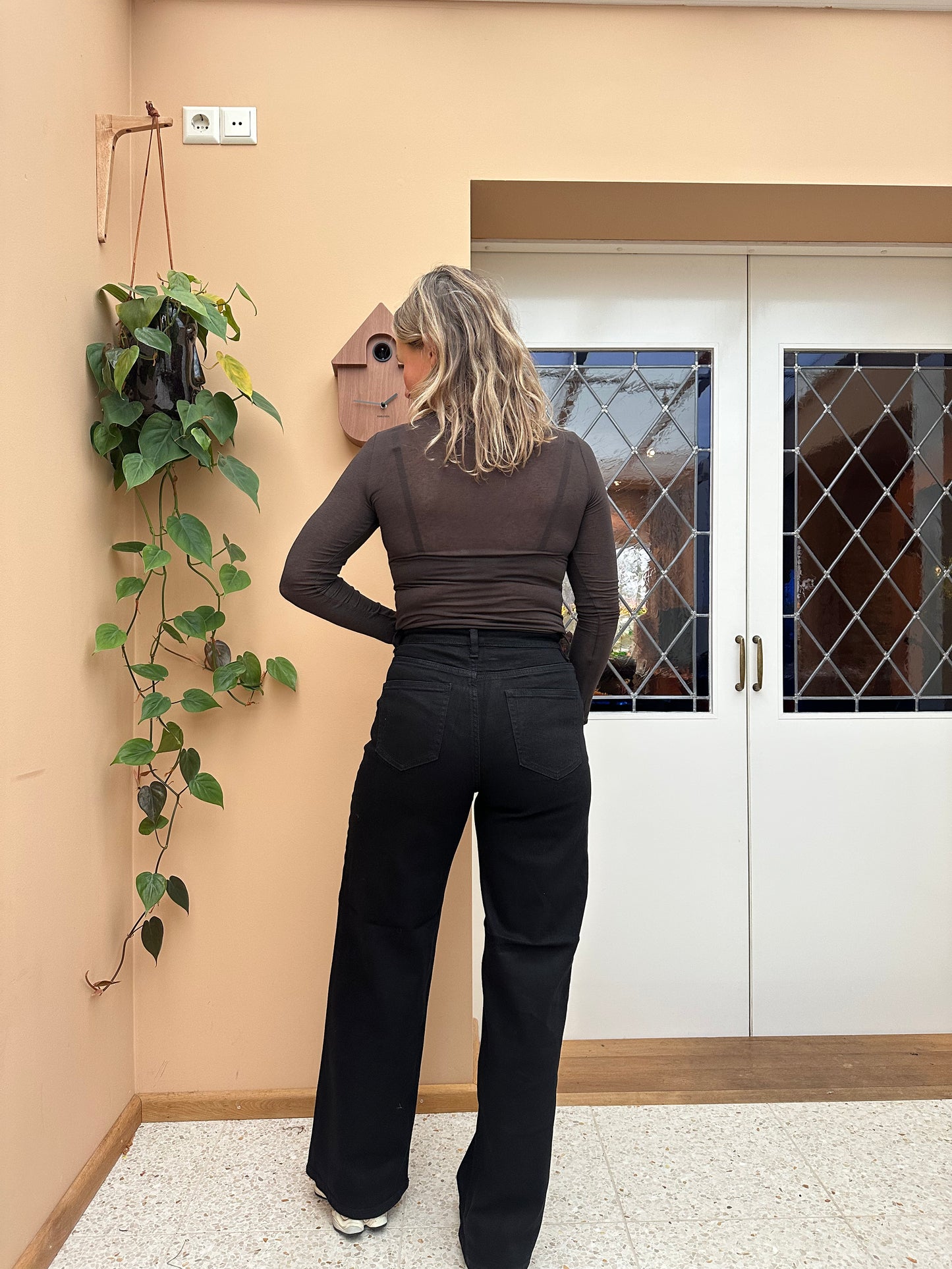 Owi - zwarte jeans wide leg met stretch