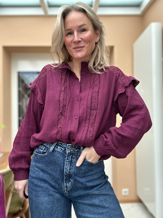 Alexa - Paars/roze blouse met kant