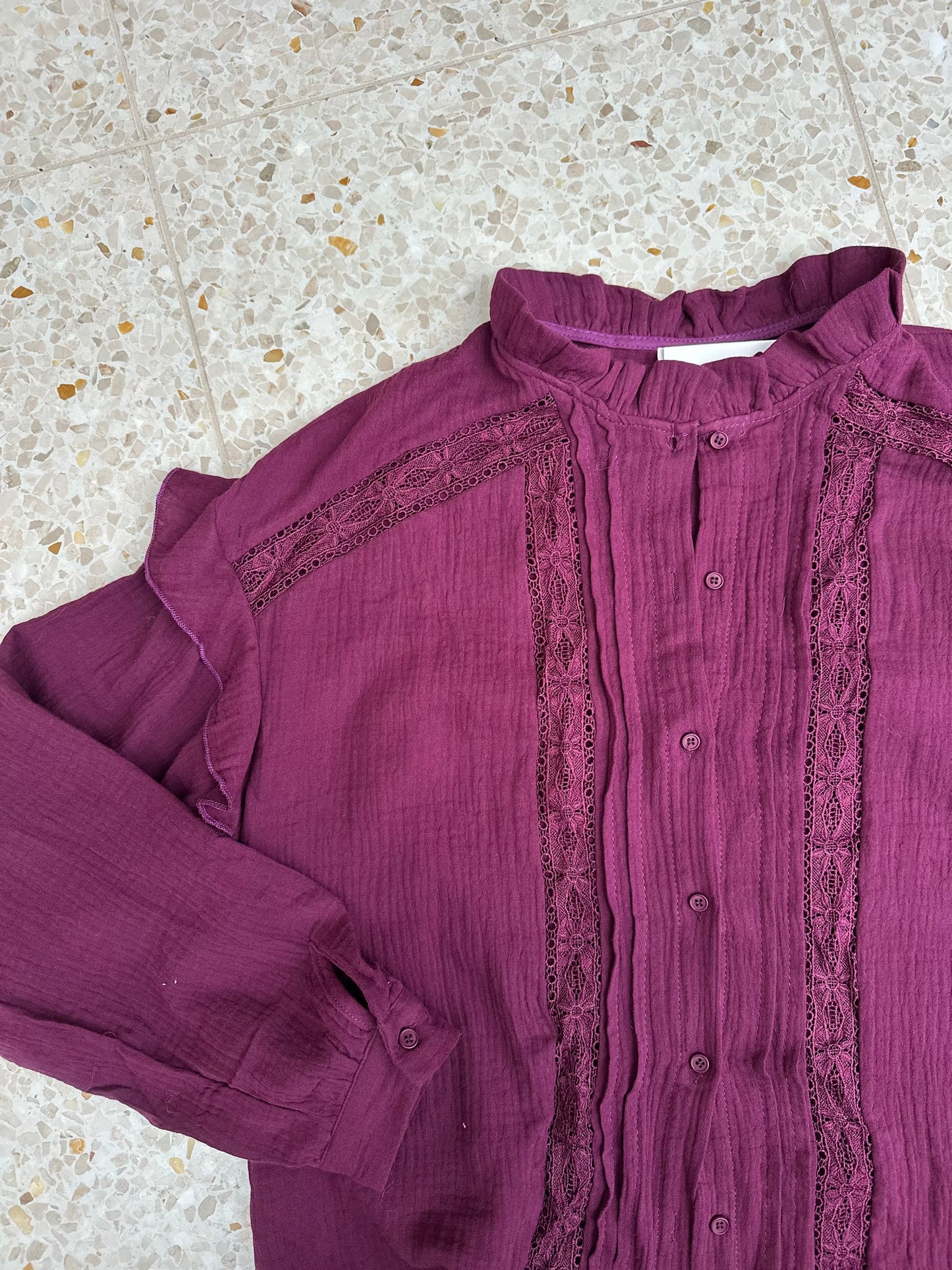 Alexa - Paars/roze blouse met kant