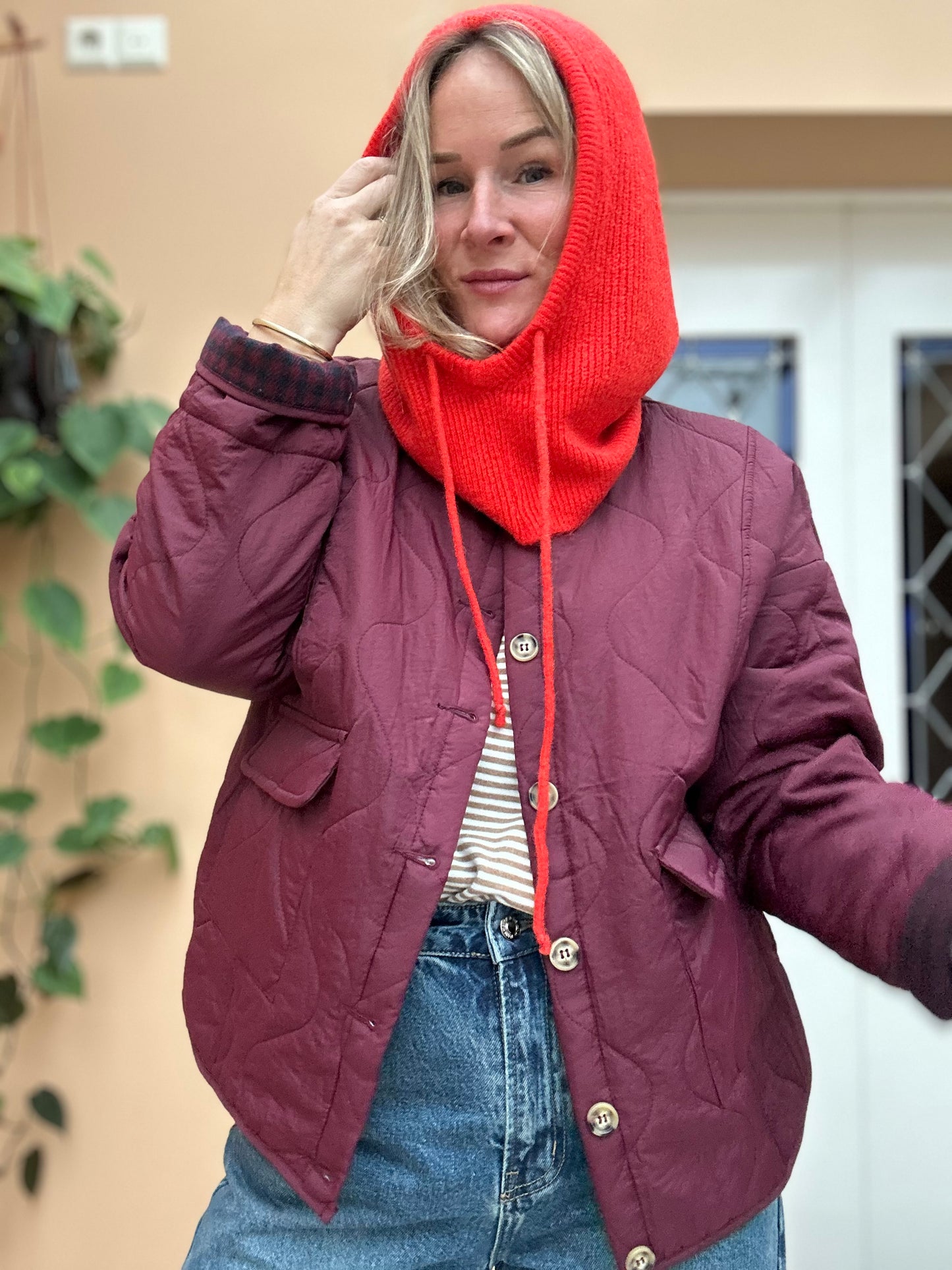 Angeli - gebreide capuchon balaclava koraal