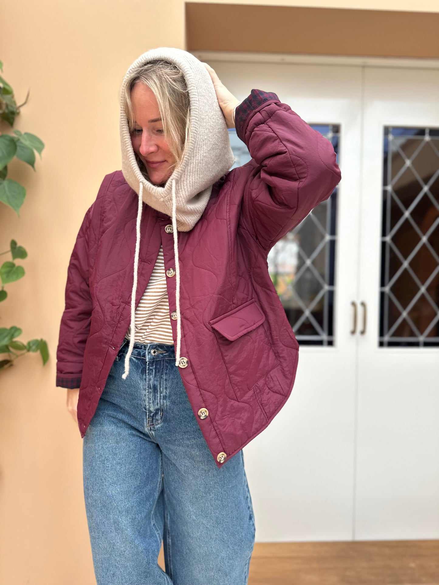 Angeli - gebreide capuchon balaclava crème
