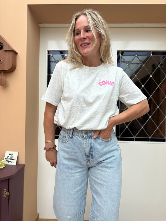 Fieve - grijs gemêleerd cropped shirt iconic