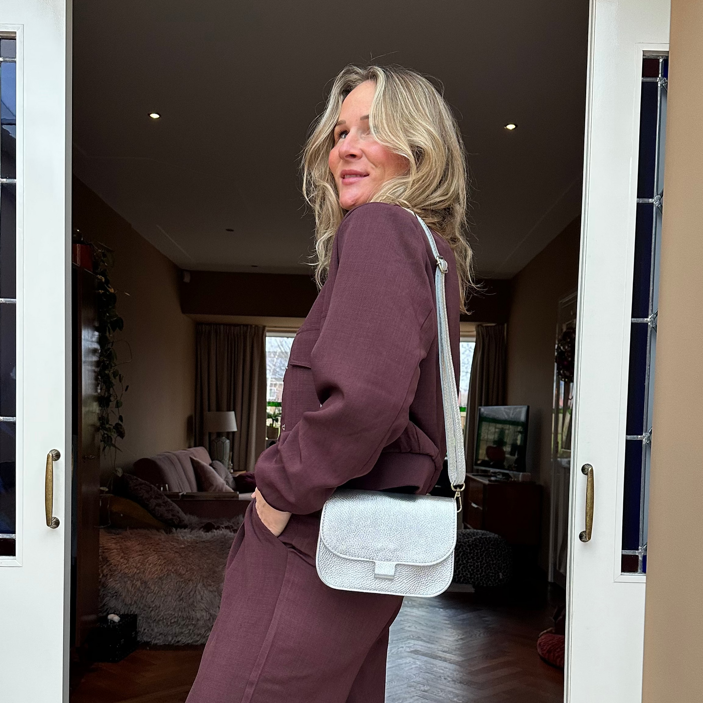 Flora - Leren tas zilver