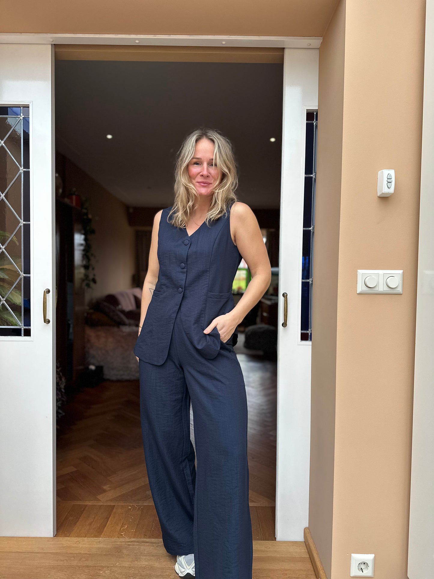 Verina - blauwe pantalon elastiek achter