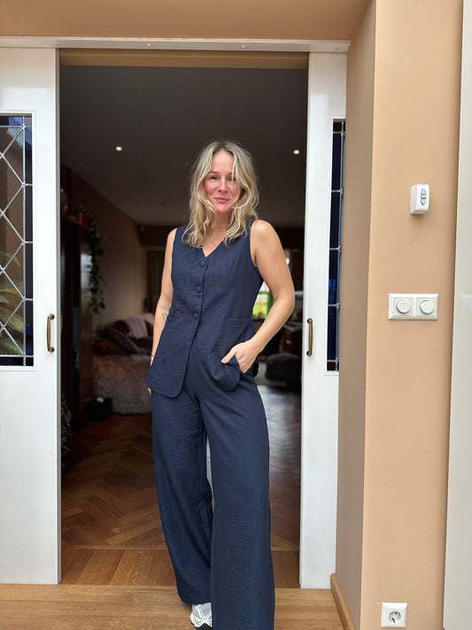Verina - blauwe pantalon elastiek achter