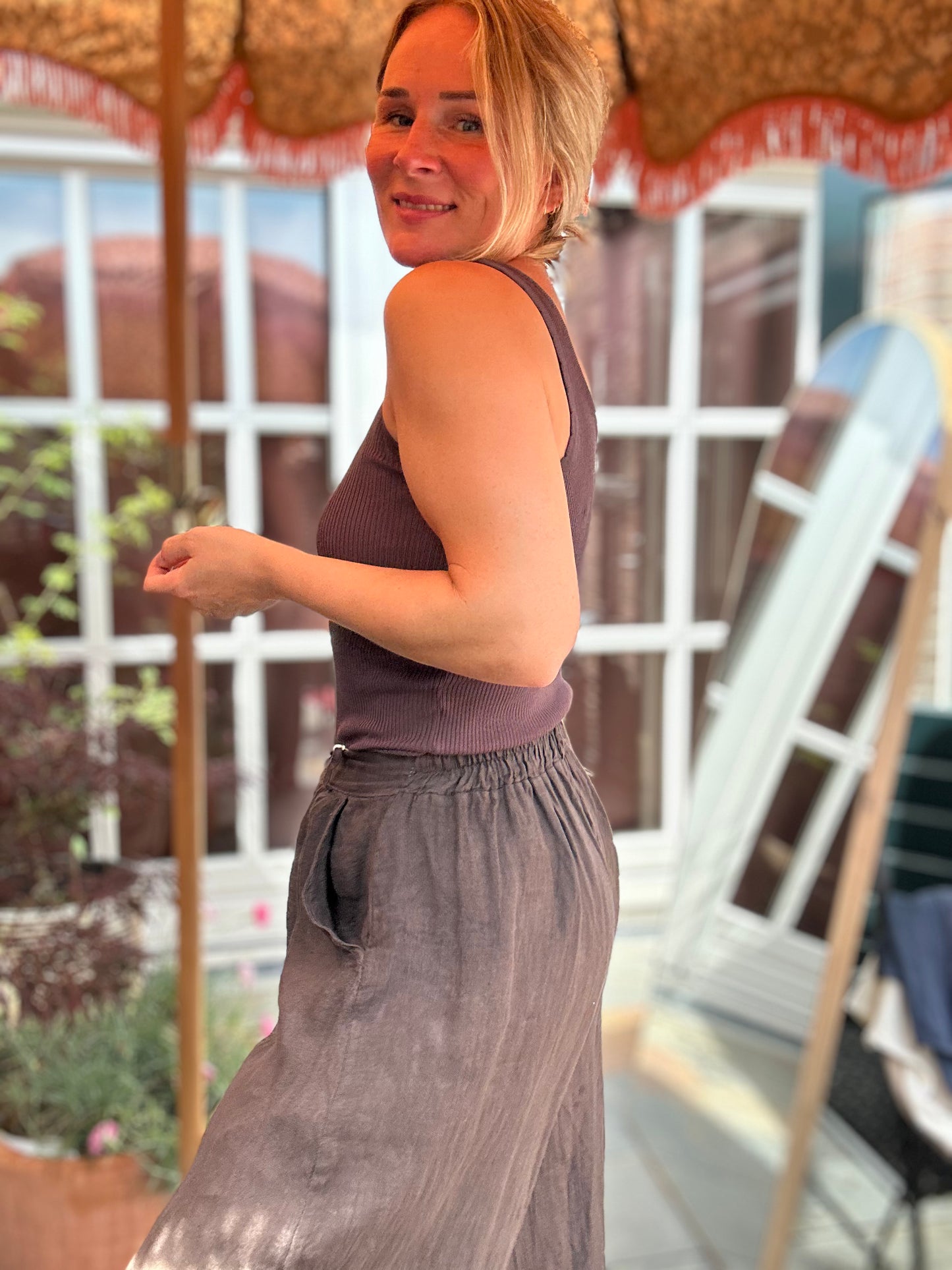Ebby - linnen ballon broek bruin