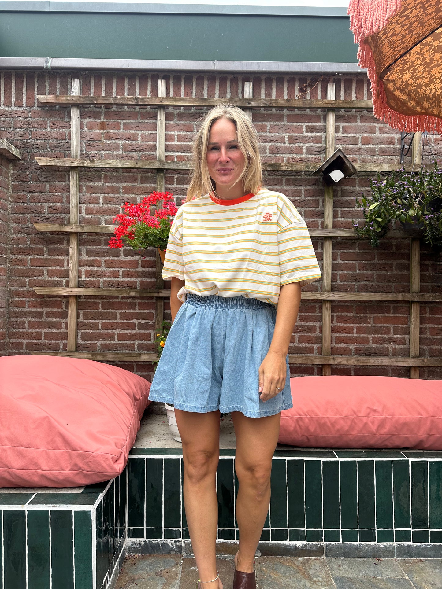Bass - denim kort broekje wijd