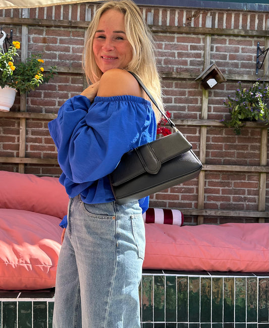 Jasmin - zwart tasje echt leer